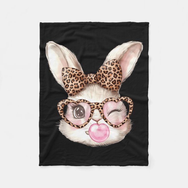 Easter bunny cute glasses leopard bunny rabbit fleece blanket (Front)