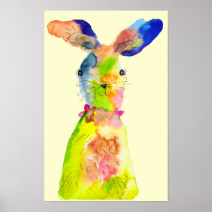 Easter bunny cute watercolor poster
