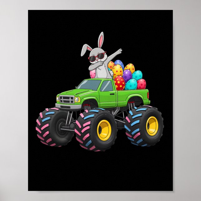 Easter Bunny Dabbing Monster Truck Easter Eggs Rab Poster (Front)