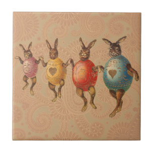 Easter Bunny Dancing Eggs Ceramic Tile