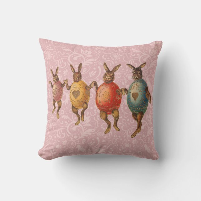 Easter Bunny Dancing Eggs Cushion (Front)
