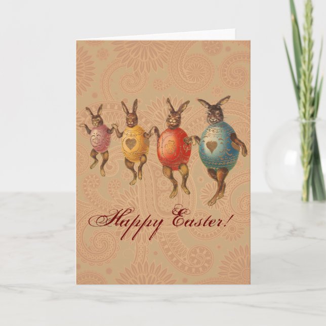 Easter Bunny Dancing Eggs Holiday Card (Front)