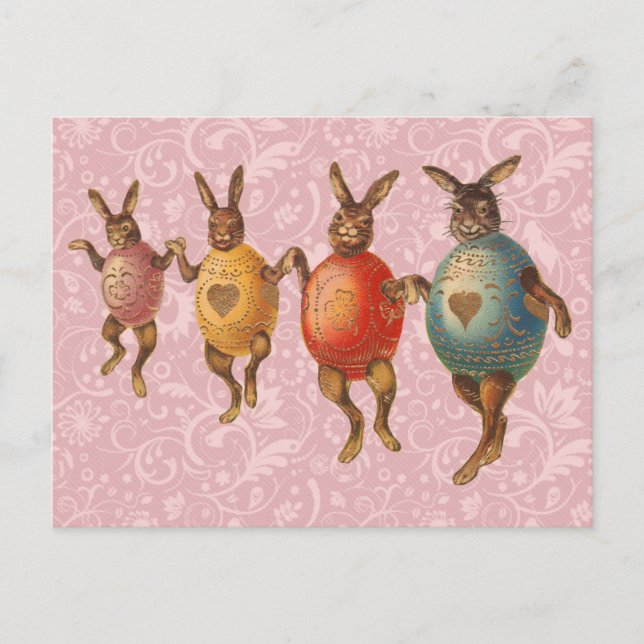 Easter Bunny Dancing Eggs Holiday Postcard (Front)