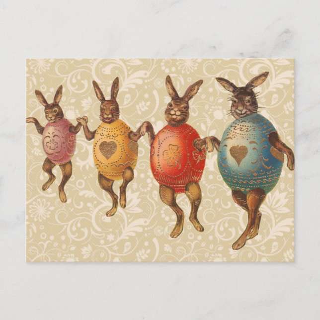 Easter Bunny Dancing Eggs Holiday Postcard (Front)