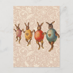 Easter Bunny Dancing Eggs Holiday Postcard