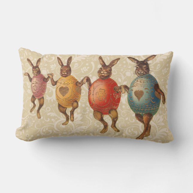 Easter Bunny Dancing Eggs Lumbar Cushion (Front)