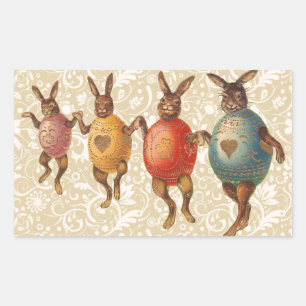 Easter Bunny Dancing Eggs Rectangular Sticker
