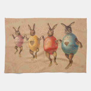 Easter Bunny Dancing Eggs Tea Towel