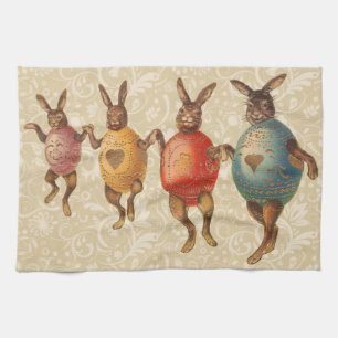 Easter Bunny Dancing Eggs Tea Towel