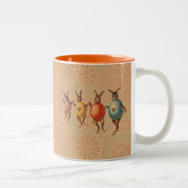 Easter Bunny Dancing Eggs Two-Tone Coffee Mug (Right)