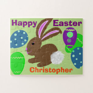 Easter Bunny Decorated Eggs Personalise NAME Jigsaw Puzzle