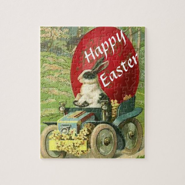 Easter Bunny Delivering a Giant Red Painted Egg Ca Jigsaw Puzzle (Vertical)