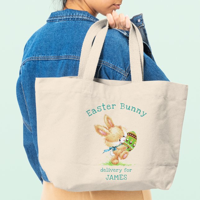 Easter Bunny Delivery Personalised Name / Holidays Large Tote Bag (Creator Uploaded)