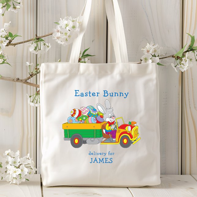 Easter Bunny Delivery Truck Personalised Name Tote Bag (Creator Uploaded)