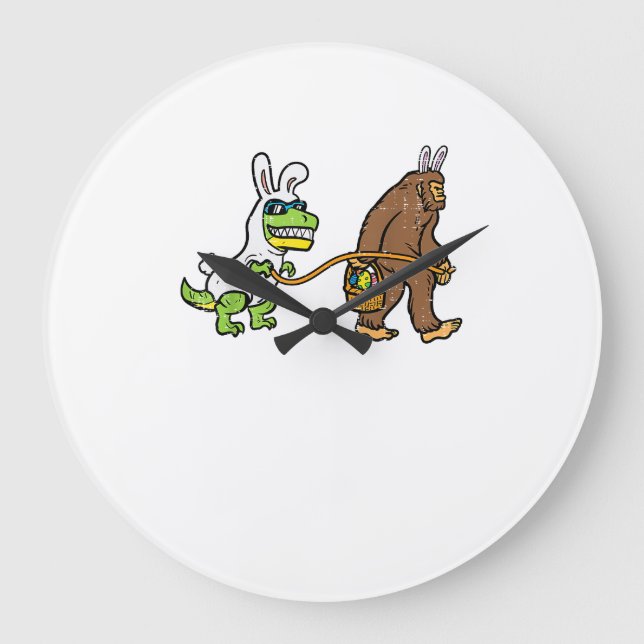 Easter Bunny Dino Bigfoot Sasquatch Trex Men Boys  Large Clock (Front)