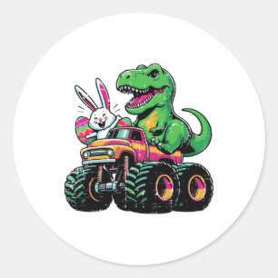 Easter Bunny Dino On Truck Trex Boys Kids Toddler Classic Round Sticker