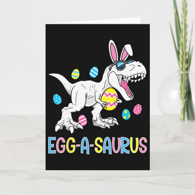 Easter Bunny Dinosaur Egg A Saurus Trex Kids Boys  Card (Front)