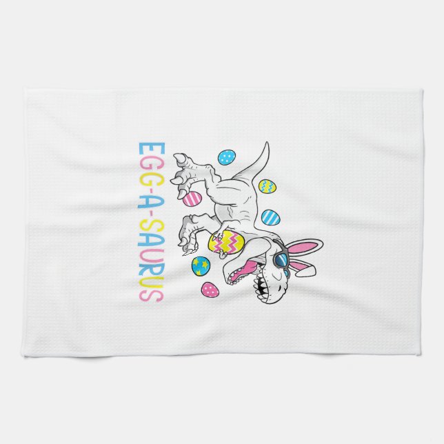 Easter Bunny Dinosaur Egg A Saurus TRex Kids Boys  Tea Towel (Horizontal)