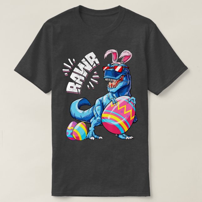 Easter Bunny Dinosaur T rex Eggs Boys Kids Girl Ra T-Shirt (Design Front)
