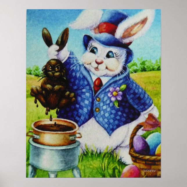Easter Bunny Dips Rabbit in Chocolate Art 16x20 Poster (Front)