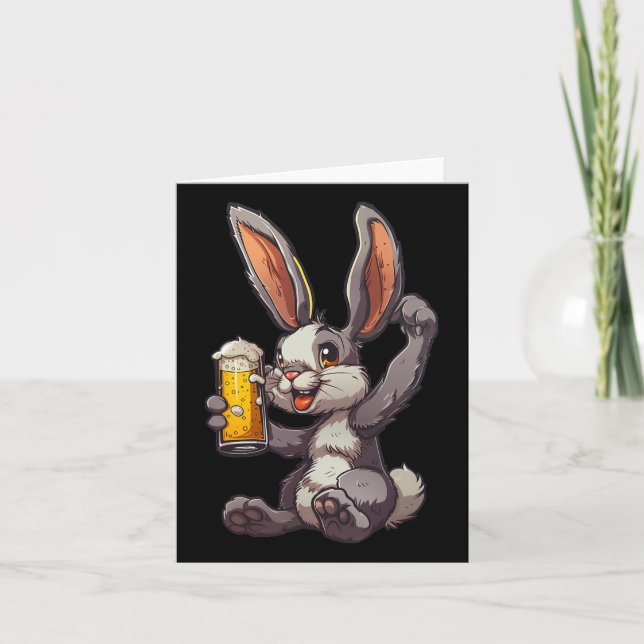 Easter Bunny Drinking A Cold Beer For Men's Day  Card (Front)