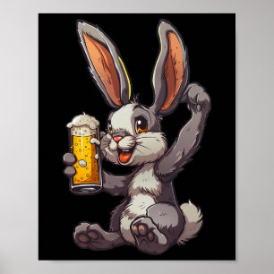 Easter Bunny Drinking A Cold Beer For Men's Day Poster