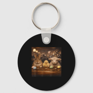 Easter bunny drinking iced cofffe men bunny easter key ring