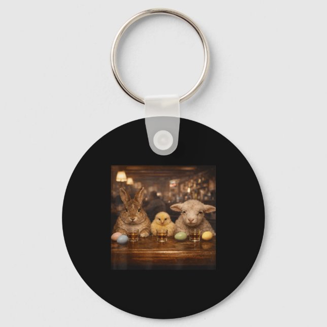 Easter bunny drinking iced cofffe men bunny easter key ring (Front)