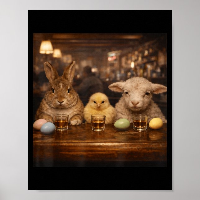 Easter bunny drinking iced cofffe men bunny easter poster (Front)