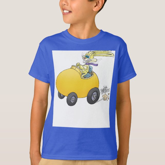 Easter bunny, driving an egg. T-Shirt (Front)