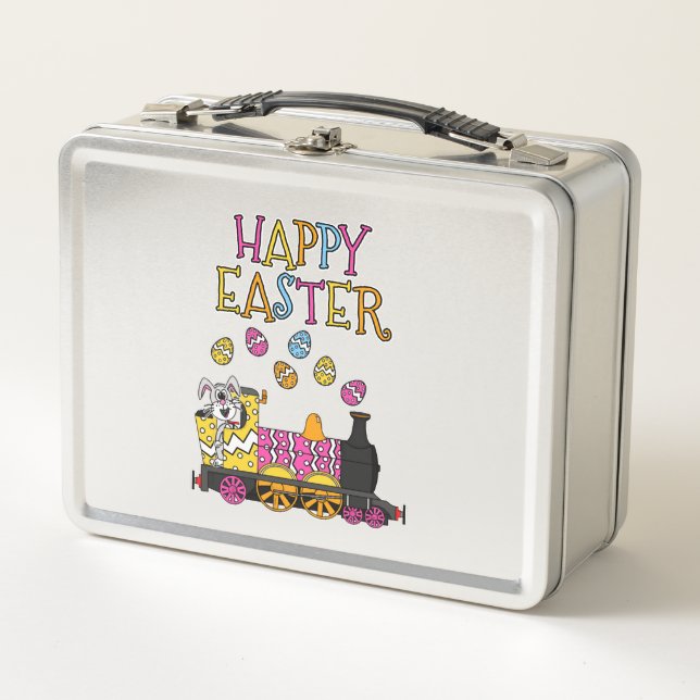 Easter Bunny Driving Steam Train Metal Lunch Box (Front)