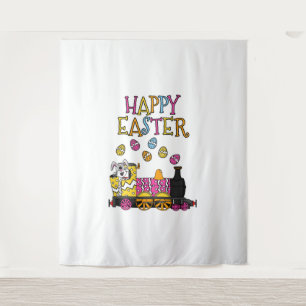 Easter Bunny Driving Steam Train Tapestry