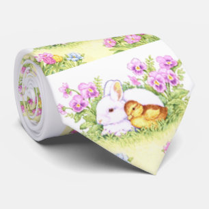 Easter Bunny, Duckling and Flowers Tie