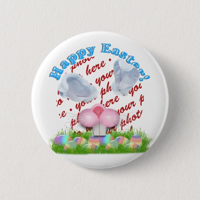 Easter Bunny (Ears & Nose Adjustable) Photo Frame 6 Cm Round Badge (Front)
