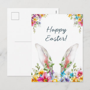 easter bunny ears peeking out flowers spring holiday postcard