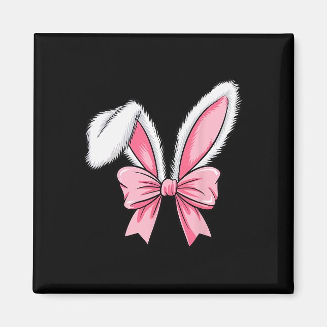 Easter Bunny Ears Pink Coquette Bow Easter Day Gir Magnet (Front)