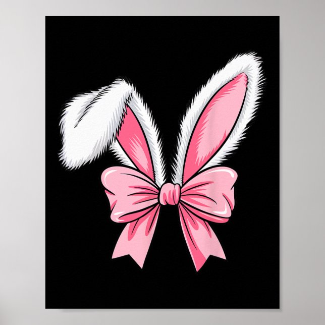 Easter Bunny Ears Pink Coquette Bow Easter Day Gir Poster (Front)