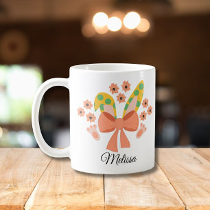 Easter bunny ears with bow and custom name coffee mug