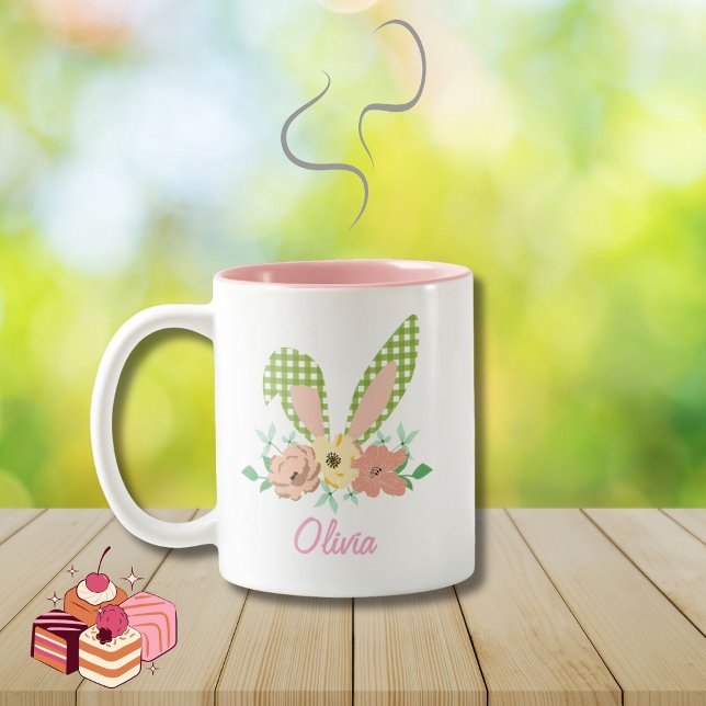  Easter bunny ears with custom name Two-Tone Coffee Mug (Creator Uploaded)