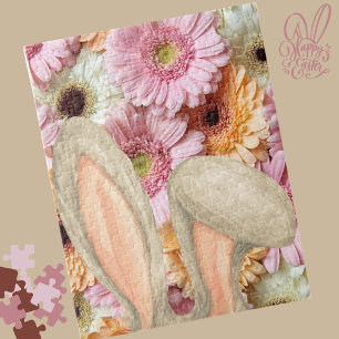 Easter Bunny Ears with Gerbera Daisy Florals Jigsaw Puzzle