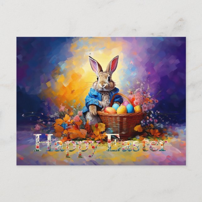 Easter Bunny easter egg basket Postcard (Front)