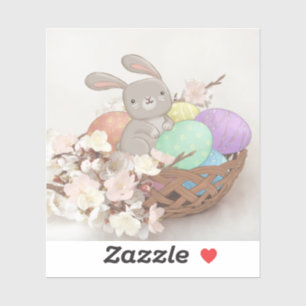 Easter Bunny, Easter Eggs & Flowers Illustration