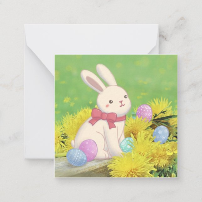 Easter Bunny, Easter Eggs & Flowers Illustration Card (Front)