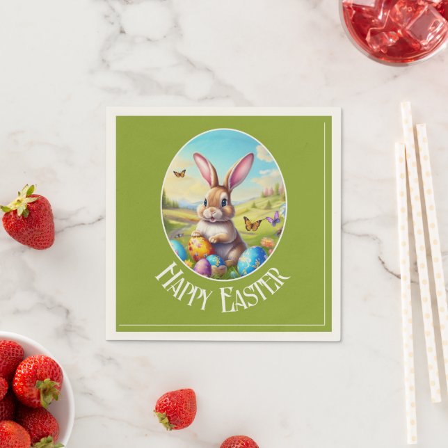 Easter bunny & Easter Eggs | green white - Napkin (Insitu)