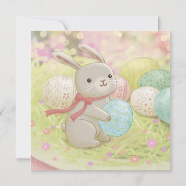 Easter Bunny & Easter Eggs Illustration Invitation (Front)