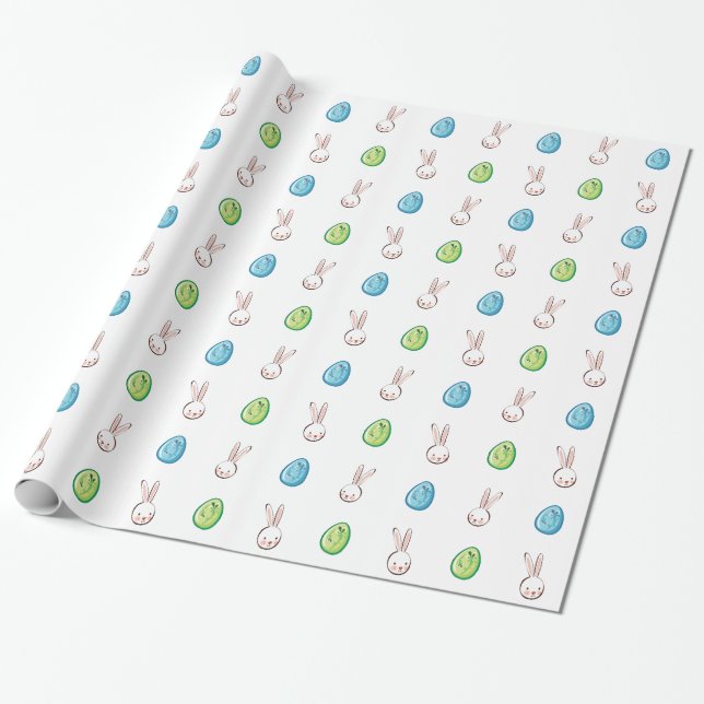 Easter Bunny & Easter Eggs Wrapping Paper (Unrolled)