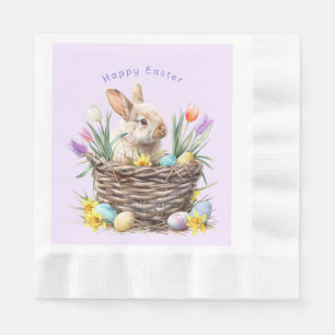 Easter Bunny Egg Basket Spring Tulips Napkin
