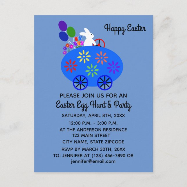 Easter Bunny Egg Car #2 Invitation Postcard (Front)