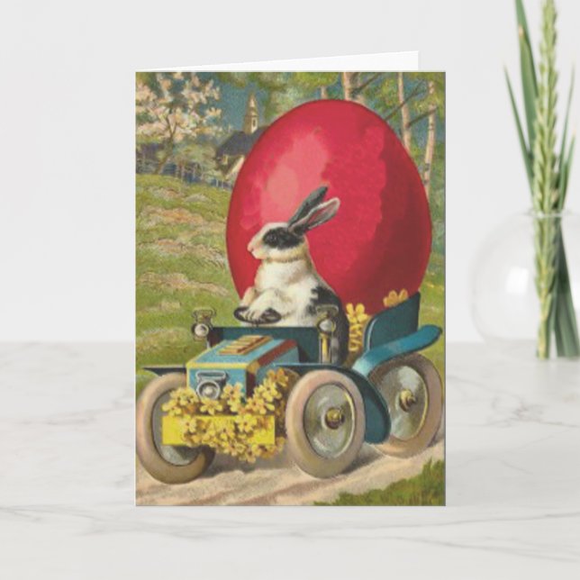 Easter Bunny Egg Car Landscape Holiday Card (Front)