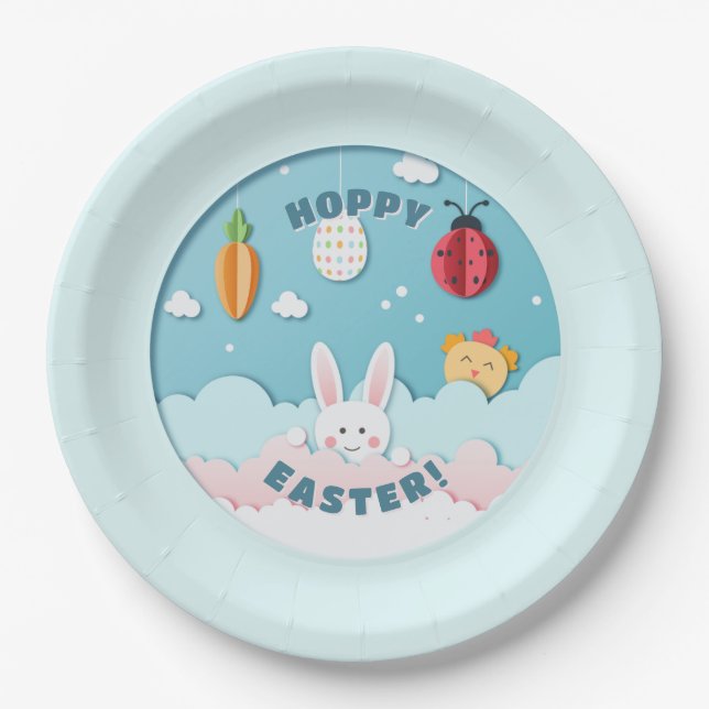Easter Bunny, Egg, Carrot & Ladybug Cut-out Paper Plate (Front)